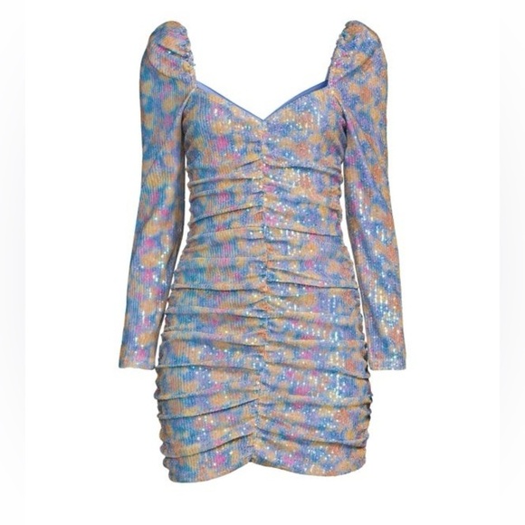 NEW! SAYLOR Lawren Multicolor Sequin Ruched Long Sleeve Mini Dress ✨Small NWT! - Picture 6 of 14